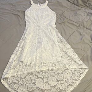 Elegant White Lace High-Low Dress